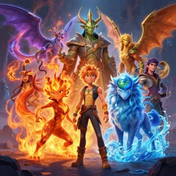 air, fire, water and earth elementals gathering by ralph horsley, rossdraws, ilvya kuvshinov, highly detailed illustration, pixar, maya, engine, artstation