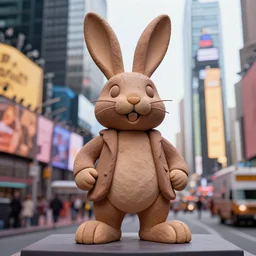 an award winning clay sculpture of a funny bunny made by michelangelo in times square, 3 d render, hyper detailed, sharp focus, 8 k resolution