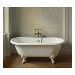 a painting of an old bathroom in france, an antique white clawfoot bathtub, romantic, interior design,, wooden floor, soft lighting from the left, by jeremy lipking, joseph todorovitch