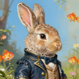 closeup profile portrait of a tin toy a fluffy bunny dressed as a victorian gent, nicoletta ceccoli, mark ryden, lostfish, max fleischer, hyper realistic, artstation, illustration, digital paint, matte paint, vivid colors, bright, cheerful, detailed and intricate environment
