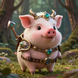 little cute fluffy forest pig, evil, inspiring, adorable, anthro, guardian, dnd, woodland realm, fantasy armored attire!! strange fantasy equipment!! octane render, unreal engine 5, hyper realistic, 8 k