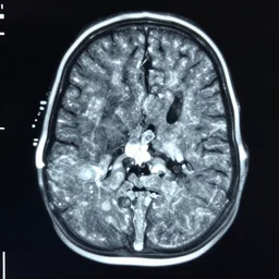 an mri of a brain, wide lens