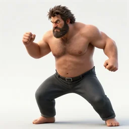 cinematic artwork of a large middle aged man with scraggly medium hair and a beard fighting in battle against with a staff against warriors by greg rutowski, 4 k, masterpiece, sun rays