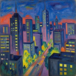 cyberpunk cityscape by matisse, rembrandt