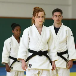 Emma Watson/Hermione Granger as a black belt judo teacher, photo portrait by Annie Leibovitz
