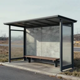 concept art of a bus stop with walls for the far north in style of marc simonetti