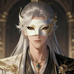 portrait of a beautiful male immortal with a mask, elegant, fancy dess, ornaments, highly detailed, beautiful, cinematic lighting, 2 d animate style, mesmerizing, 8 k hd, artstation, by hideyuki morioka, ito ogure, vofan, greg rutkowski, victo ngai, artgerm