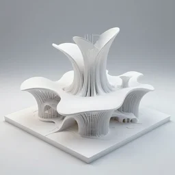 model scale view architecture rendering model in white space of a biological growing inspired building appearing to grow out of the ground, bio inspired design, organic growth, portrait model lighting