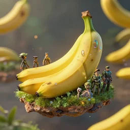 studio ghibli, bananas resembling island, banana!!!, by asher durand. intricate artwork by tooth wu and wlop and beeple and dan mumford and greg rutkowski and nekroxiii. halo. octane render, cinematic, hyper realism, octane render, 8 k, depth of field, bokeh. iridescent accents. vibrant