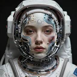 full shot of a beautiful venus astronaut defined facial features, intricate abstract. cyberpunk, symmetrical facial features. by ruan jia and artgerm and range murata and wlop and ross tran and william - adolphe bouguereau and beeple. key art. fantasy illustration. award winning, artstation, intricate details, realistic, hyperdetailed, 8 k resolution.