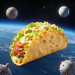 hamburger on a taco in space