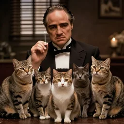 a still from the movie The Godfather but with cats instead