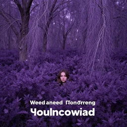 girl's face peeking out of the thick bushes in a purple forest, drooping trees, hyperdetailed, award - winning, surreal photography