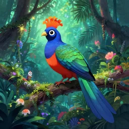 A mayan quetzal bird , in a jungle glowing beautiful fantasy art by By Artgerm and Hayao Miyazaki,  trending on artstation.
