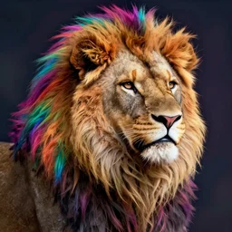 portrait of lion with rainbow mane styled like rainbow dash, digital art by eugene de blaas and ross tran, vibrant color scheme, intricately detailed, in the style of romanticism, cinematic, artstation, greg rutkowski