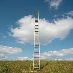 hell landscape, a tall ladder leading to heaven above, high quality, realistic