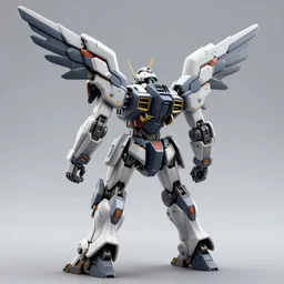 a 3 d render of a battle robot with mechanical wings attached to its back, ultra detailed, hyper realistic, perfect edges, fully formed, close up, action pose, ultra zoomed in, saturated colors, intricate, japanese, futuristic, white background, shadow, style transformers, style insects,