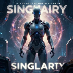 Transhumanist propaganda poster for the singularity, the end of the world as we know it, 8k, trending on artstation, masterpiece, highly detailed.