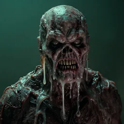 the melting slimy face of villain mitch mcconnell flesh monster. horror film photograph.