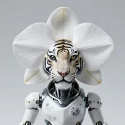 futuristic phalaenopsis amabilis mecha tiger face in moon body, sepals forming helmet, floral details, phalaenopsis, 8 k hd resolution, barbatos gundam with floral inlay, bandai box art, star wars, makoto kobayashi, frank gehry, raymond swanland