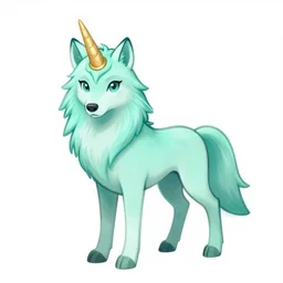 Beautiful Digital Portrait Drawing of Mint-Colored Anthropomorphic Unicorn Wolf ,Trending on Artstation