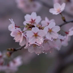 high quality macro photo of cherry blossoms melting! goo! robert steven connett twilight 8k high angle shallow depth of field