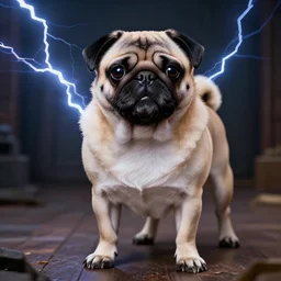 a pug cerberus, cinematic lightning, 8 k