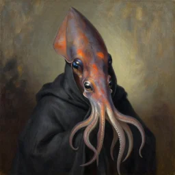 portrait of a squid wizard, painting by ralph horsley