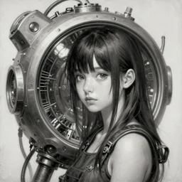 japanese girl absorbed inside cyberpunk engine, black and white, film still frame, extremely detailed oil painting, unreal 5 render, rhads, bruce pennington, studio ghibli, tim hildebrandt, digital art, octane render, beautiful composition, trending on artstation, award - winning photograph, masterpiece