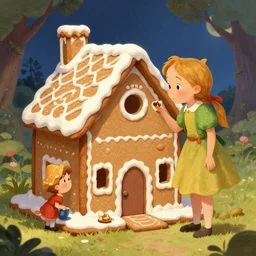 hansel and gretal eating the gingerbread house, trending on artstation,