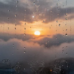 looking at the sunset through dripping wet glass, rain, fog, clouds, sparkles, shine, glimmer, reflections, prism, highly detailed and intricate, hdr, metallic colors, intricate, elite, ornate, elegant, luxury, sharp focus, photography, unreal engine, trending on artstation, photorealistic, octane, trending on deviantart