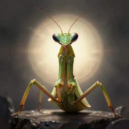 anthropomorphic mantis, prominent eyes attached to the sides of a flat triangular head, terrific, beautiful, dnd character art, matte fantasy painting, flattened thorax, deviantart artstation, artstation, jason felix, lisa frank, steve argyle, tyler jacobson, peter mohrbacher, cinema, cinematic horror lighting
