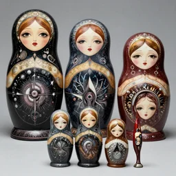 aligned xenomorph nesting dolls, by h. r. giger and zdzisław beksinski and tony sandoval and moebius.