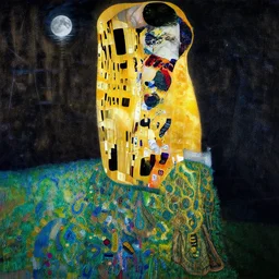 a robed figure standing at the side of a dark lake, looking at the reflection of the moon in the water :: illustrated in the style of klimt, moebius:: realistic, colorful, highly detailed, unreal engine