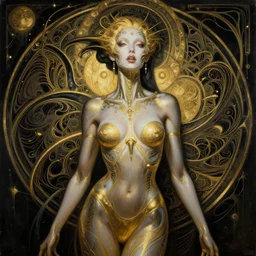 extremely psychedelic beautiful cyborg queen of lsd infected by night. intricate, elegant, highly detailed, extremely lifelike photorealistic digital painting, artstation. steichen, gaston bussiere, tom bagshaw, cyberpunk alphonse mucha. elegant minimalism. anatomically correct. sultry murderous rage. sharp focus. gold and black hallucination. lifelike