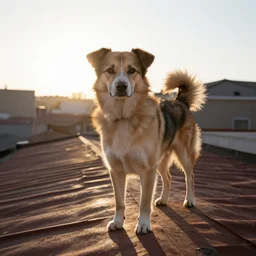 dog on roof morning light backlit