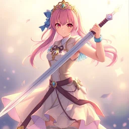 an anime girl warrior princess holding a sword, candy pastel, backlighting, trending on pixiv, digital art, by kawacy