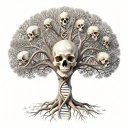 human dna is rooted human skull! tree!!, fantasy. precisionism, coherent symmetry, intricate environment by elsie driggs, peter blume, greg rutkowski