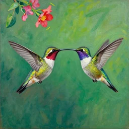 hummingbirds eating from a feeder painting by matisse