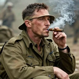 tom hardy as a veteran soldier in vietnam, wounded, smoking a cigar | | realistic shaded, fine details, fine - face, realistic shaded lighting painting by greg rutkowski, diego gisbert llorens, magali villeneuve, artgerm, jeremy lipkin, michael garmash, rob rey