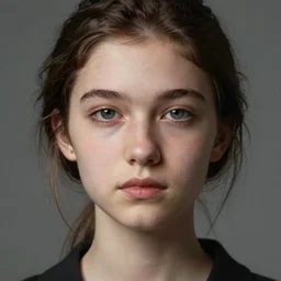 close - up portrait of beautiful young girl, gray background, art by caravaggio