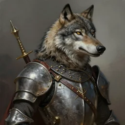 a knight with a wolf head, medieval setting, highly detailed, digital painting, artstation, concept art, sharp focus, illustration, art by greg rutkowski and alphonse mucha