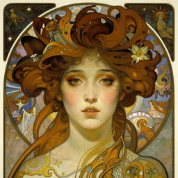 realistic detailed face portrait of a beautiful young otherworldly ethereal alien geisha by alphonse mucha, ayami kojima, amano, charlie bowater, karol bak, greg hildebrandt, jean delville, and mark brooks, art nouveau, neogothic, gothic, rich deep moody colors, surreal majestic celestial dreamscape, character concept design