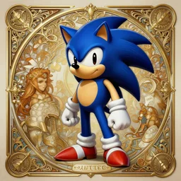 sonic the hedgehog, deep focus, d & d, fantasy, intricate, elegant, highly detailed, digital painting, artstation, concept art, matte, sharp focus, illustration, hearthstone, art by artgerm and greg rutkowski and alphonse mucha