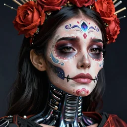 beautiful crying female android, intricate, elegant, super highly detailed, professional digital painting, el dia los muertos, concept art, smooth, sharp focus, unreal engine 5, photorealism, hd, 8 k, beautiful, cinematic, art by artgerm and greg rutkowski and alphonse mucha and loish and wlop
