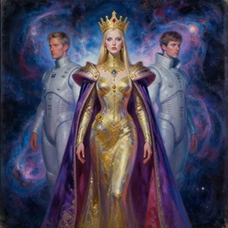humanoid _ royal _ space _ men _ in _ a _ nebula, portrait, painting by synthwave futuristic style by greg rutkowski