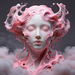epic beautiful intricate and detailed concept art. abstract female face pink liquid fluid carbon god. sculpture. art noveau clouds