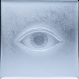 a transparent sheet of frosted ice, with a weird eye behind it, XF IQ4, f/1.4, ISO 200, 1/160s, 8K, RAW, unedited, symmetrical balance, in-frame