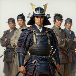 highly detailed oil painting of a samurai by greg tocchini, by thomas blackshear, by jeremi lipking, by etam cru, by craig mullins, dark particles, brush strokes, white background, realistic faces, elegant, cinematic light, sharp focus, illustration, harmony, dynamic composition, masterpiece, pen,