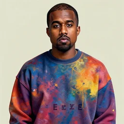 portrait of kanye west in a yeezy sweatshirt, digital art, highly detailed, colorful, artistic, vibrant, high fashion, art